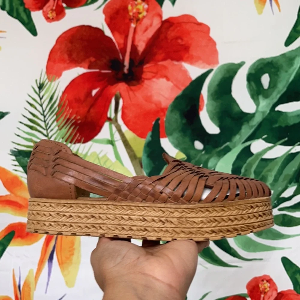 Hand Crafted Brown Woven Platform Sandals